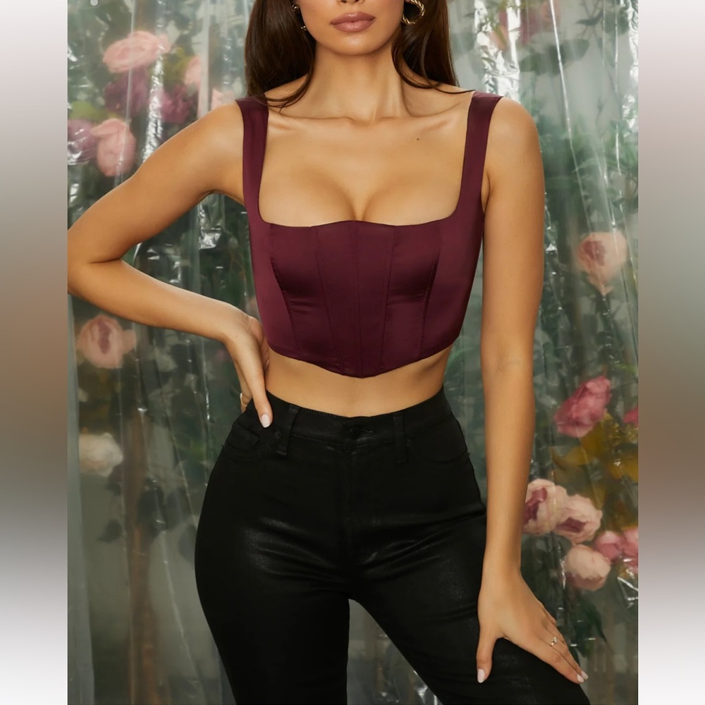 Beloved Curved Bustier Crop Top In Wine